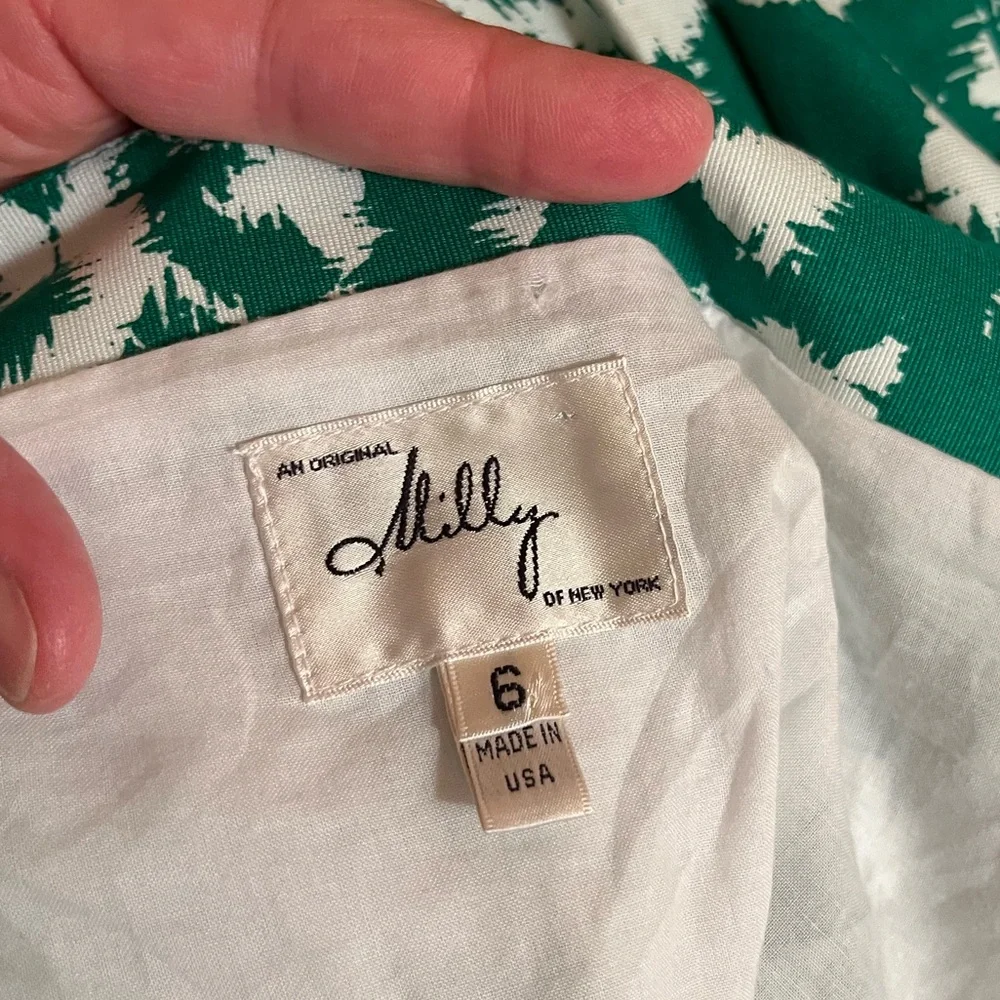 LAST CHANCE | Milly Sarah Dropped Waist Belted Dress in White & Green - Picture 5 of 10